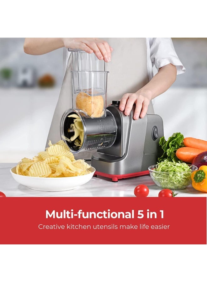 YelaJoy Electric Cheese Grater, 250W Professional Electric Slicer Chopper, Electric Fruit, Vegetable, Cheese Salad Maker, Salad Maker with 5 Free Attachments, Upgraded 2025 - Image 2