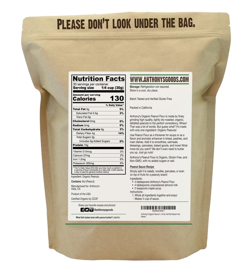 Anthony's Organic Peanut Flour, Defatted, 2 lb, Light Roast 12% Fat, Verified Gluten Free - Image 2