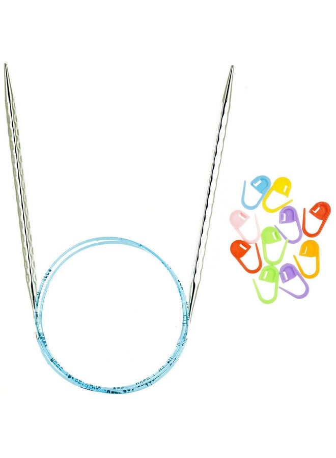 Addi Rocket 2 Squared Ergonomic 16Inch (40Cm) Us 4 (3.5Mm) Circular Knitting Needle Textured Finish Rounded Edges Long Taper Sharp Tips Blue Cord Bundle With 10 Artsiga Crafts Stitch Markers - Image 1