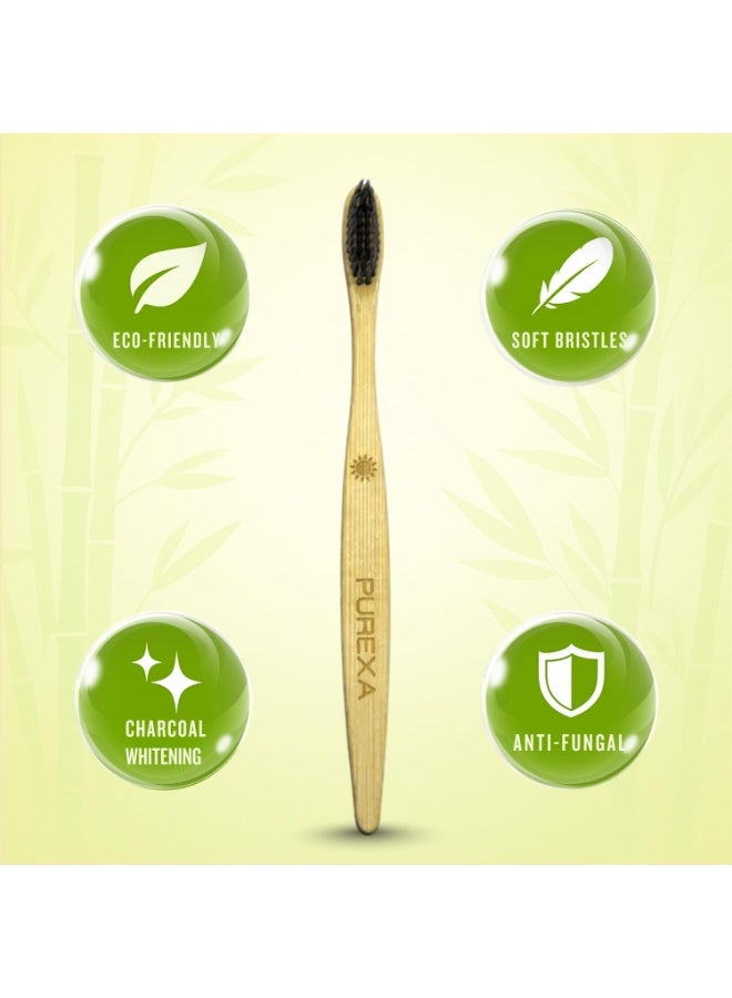 PUREXA Bamboo Toothbrush with Activated Charcoal BPA-Free Soft Bristles (Pack of 4), 100% Natural, Eco-Friendly and Biodegradable Handle - Image 2