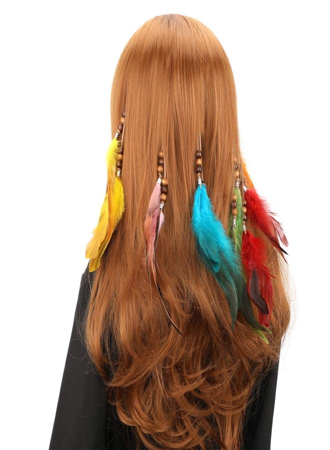 MWOOT 6Pcs Feather Hair Clips, Handmade Boho Hair Extensions with Clip Comb, Bohemian Hippie Hairpin Feather Indian Tassel Hemp Rope Festival Headwear Cosplay Headdress Accessories -Beads Styles - Image 3