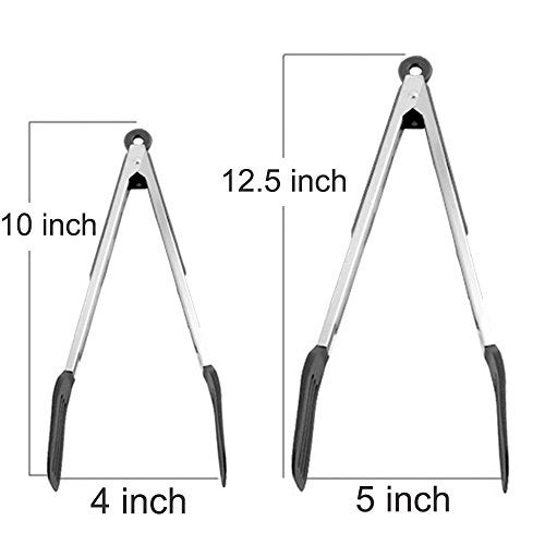 STARUBY Cooking Tongs 9 inches and 12 inches Stainless Steel Kitchen Silicone Serving Tong Heat Resistant Meat Turner Spatula Tongs with Locking Handle Joint - Image 2