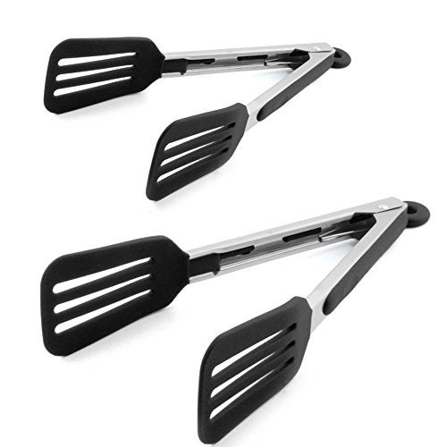 STARUBY Cooking Tongs 9 inches and 12 inches Stainless Steel Kitchen Silicone Serving Tong Heat Resistant Meat Turner Spatula Tongs with Locking Handle Joint - Image 1