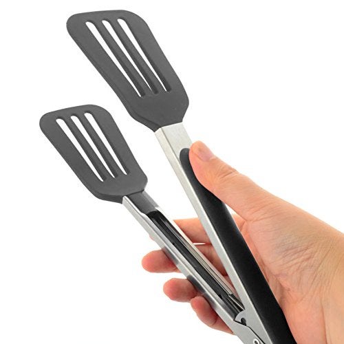STARUBY Cooking Tongs 9 inches and 12 inches Stainless Steel Kitchen Silicone Serving Tong Heat Resistant Meat Turner Spatula Tongs with Locking Handle Joint - Image 5