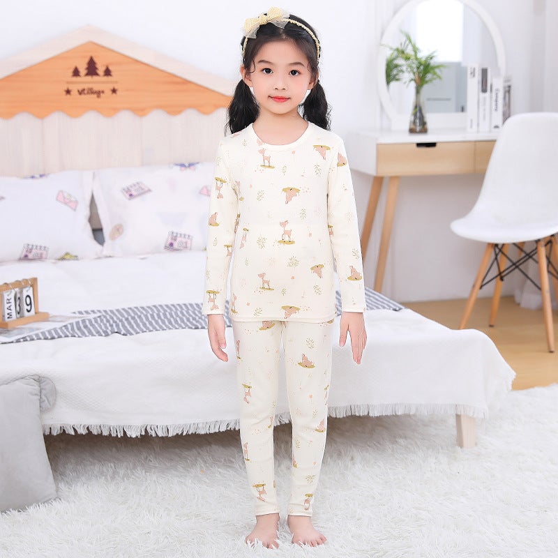 Children'S Pajamas Boys Girls Underwear Printed Thermal Tops And Pants Set Kids Long-Sleeve Loungewear Antibacterial - Image 1