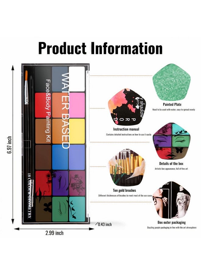 BRIMFULITE Face Painting Kit Nontoxic Body Paint Washable 18 Colors Facepaint Makeup Kit For Kids Adults With 10 Face Paint Brushes For Halloween Kids Party Cosplay Makeup (Color 001) - Image 4