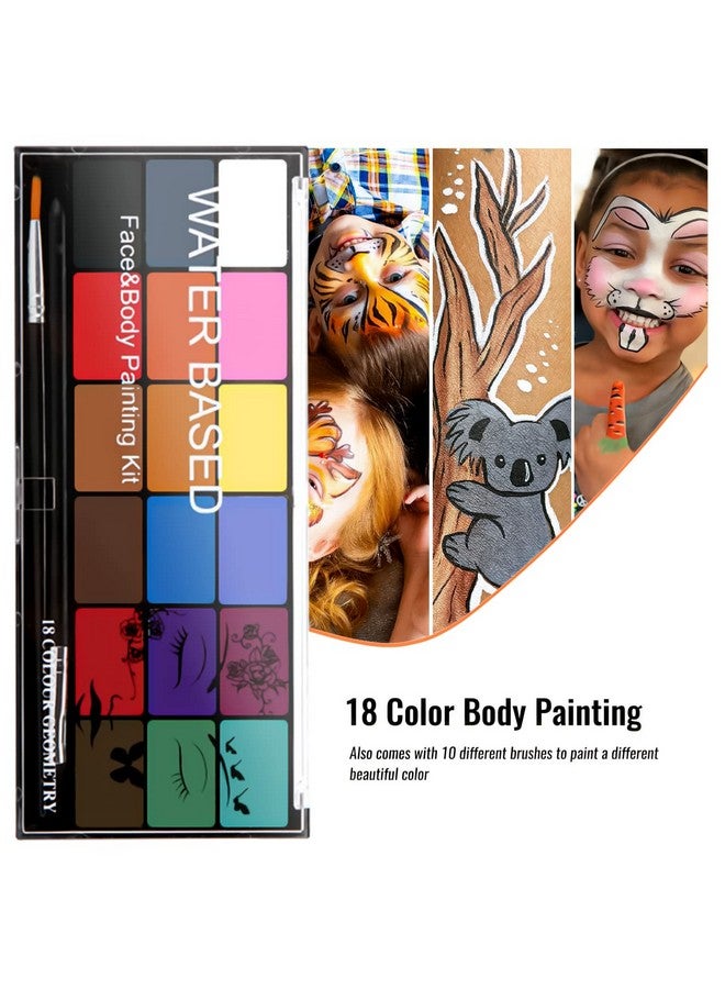 BRIMFULITE Face Painting Kit Nontoxic Body Paint Washable 18 Colors Facepaint Makeup Kit For Kids Adults With 10 Face Paint Brushes For Halloween Kids Party Cosplay Makeup (Color 001) - Image 3