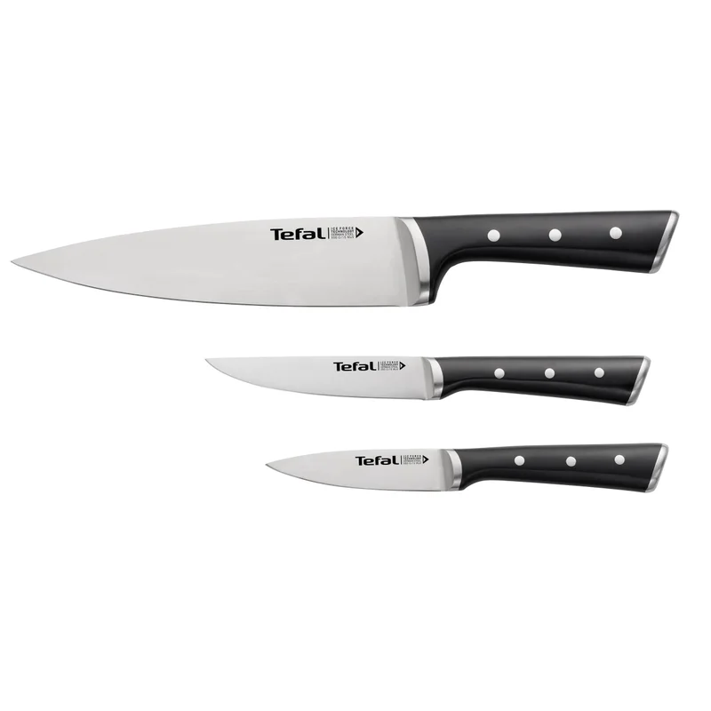 Tefal Ice Force 3-Piece Knives Set | Chef knife (20 cm), utility knife (11 cm), paring knife (9 cm) | Superior Long-Lasting Sharpness | German Stainless Steel Blades | K2323S7