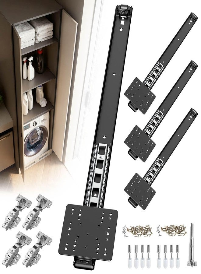 Suemisi Pocket and Pivot Door Slides, Pivot Hinges Hardware, Cabinet Kit Fit for Inset and Cabinet Door, Disappearing and Hidden The Slides and The Hinges (Black, 22 inch 4PCS)