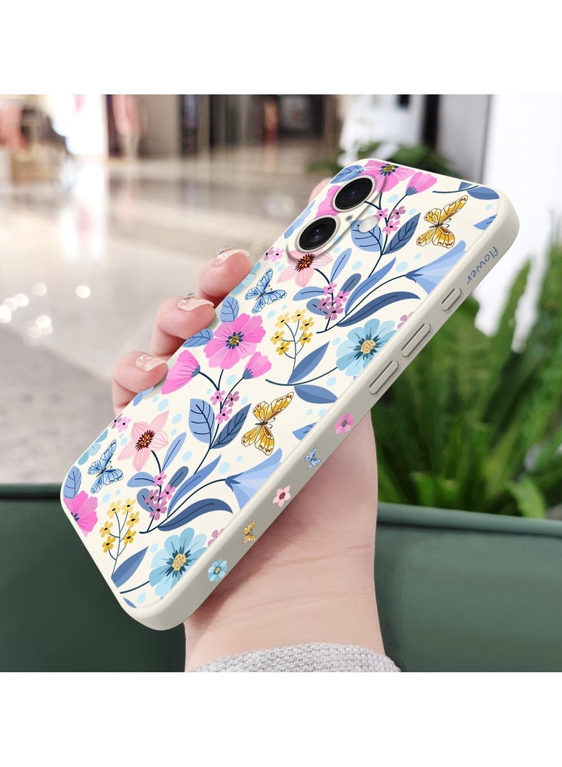 اليشمك غطاء لهاتف iPhone 16 Plus مقاوم للخدوش مع بطانة من الألياف الدقيقة، غطاء سيليكون نحيف للغاية لهاتف iPhone 16 Plus بحجم 6.7 بوصة - زهرة بيضاء. - Image 4