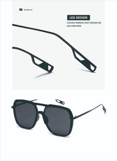 Aoron Double-Bridge Fashionable Sunglasses, Retro Men's And Women's Fashionable SWunglasses, Suitable For Sun Protection, Fishing, Travel, And Various Outdoor Occasions, Black Frame, 56.5 mm  - Image 3