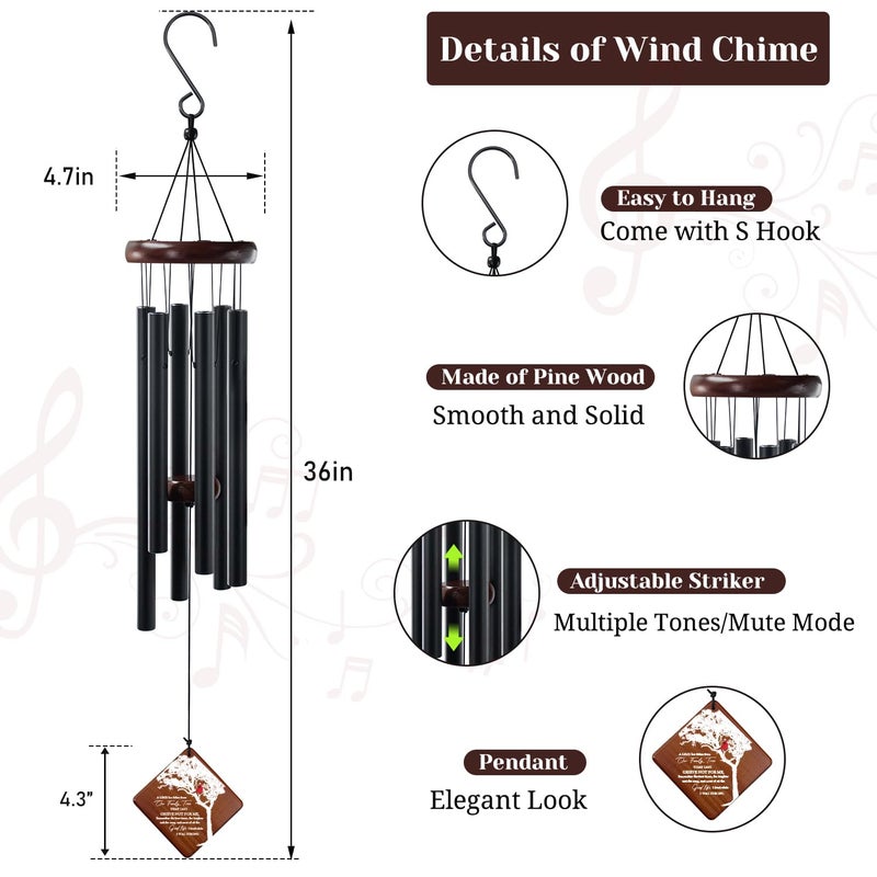HOWARMER Memorial Wind Chimes for Outside, 36" Sympathy Gifts for Loss of Loved One, Windchimes in Memory of Dad or Mom,Bereavement Outdoor Classic Cardinal Chimes for Garden, Patio Decoration - Image 2