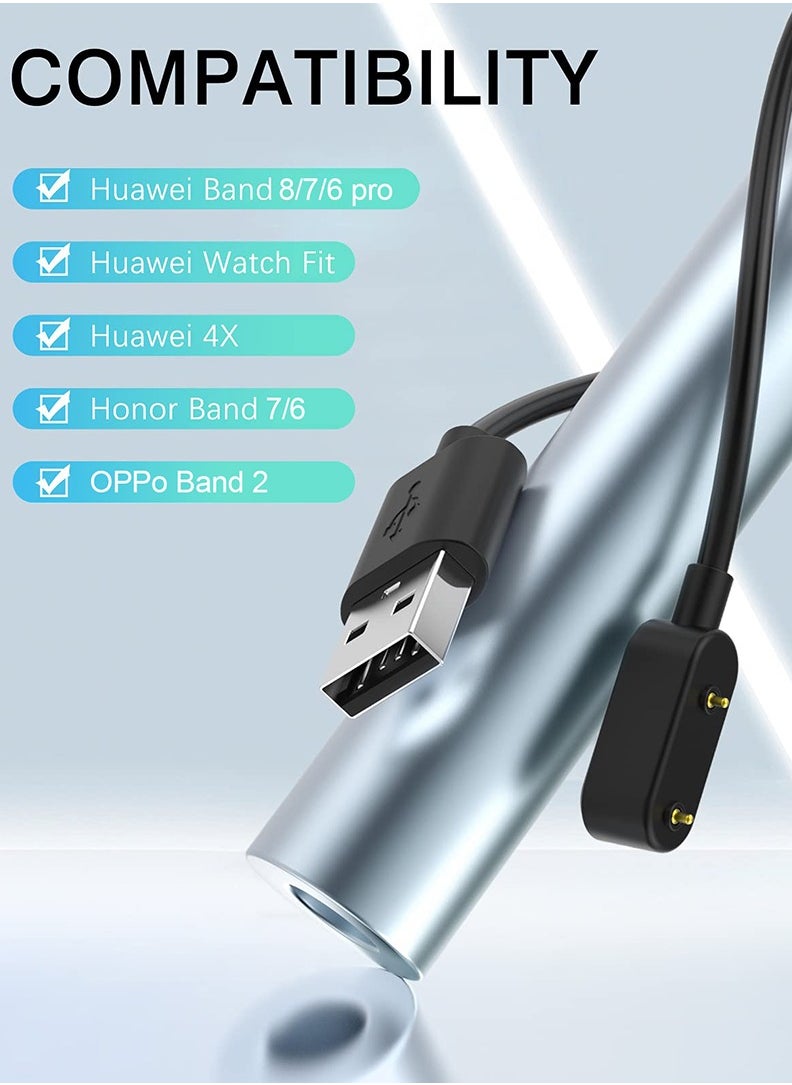TLAXCA قطعتين شاحن هواوي باند 8، مناسب لساعة هواوي باند 7/6/6 برو/ساعة Fit2/Honor Band 7/6/Honor Watch ES/OPPO Band 2، كابل شحن USB مغناطيسي 100 سم أسود  - Image 2