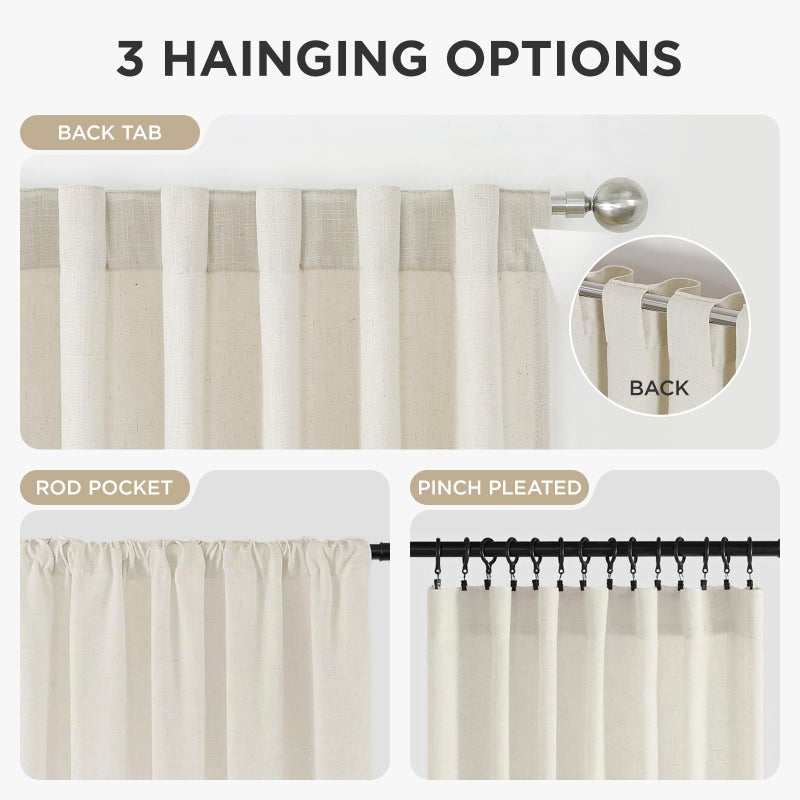 Joydeco Curtains, 108 Inches Long, 2 Panels Set, Farmhouse Drapes for Living Room, Semi-Blackout, Linen-Polyester, Ivory on Linen, Rod Pocket - Image 5