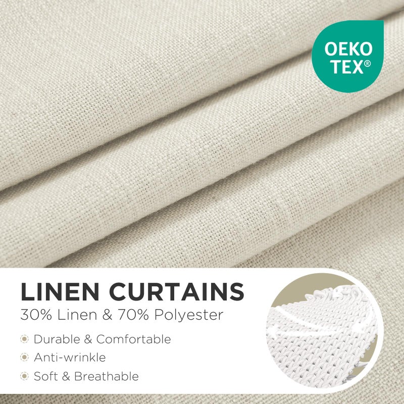 Joydeco Curtains, 108 Inches Long, 2 Panels Set, Farmhouse Drapes for Living Room, Semi-Blackout, Linen-Polyester, Ivory on Linen, Rod Pocket - Image 2