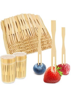 Jovitec Jovitec 2 Packs Total Bamboo Forks 3.5 Inches Mini Appetizer Forks Toothpicks for Appetizer Double Prong Appetizer Cocktail Forks Mini Food for Party Fruit Charcuterie Accessories  - Image 1