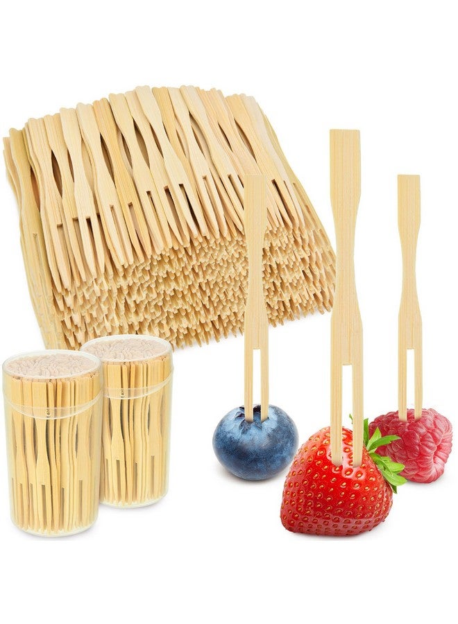 جوفيتيك، عبوتان من شوك الخيزران الكاملة، شوك مقبلات صغيرة، مقاس 3.5 بوصة، أعواد أسنان للمقبلات، شوك مقبلات مزدوجة الشوك، أطعمة صغيرة للحفلات، إكسسوارات لحوم الفاكهة الباردة - Image 1