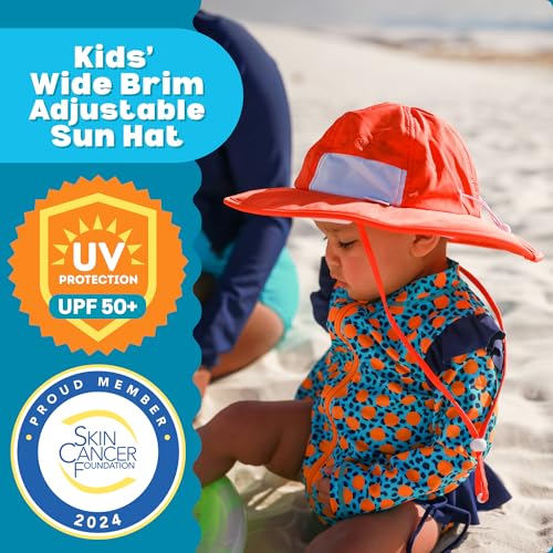 SwimZip Wide Brim Sun Hat | UPF 50+ Protection for Baby, Toddler, and Kids Red - Image 2