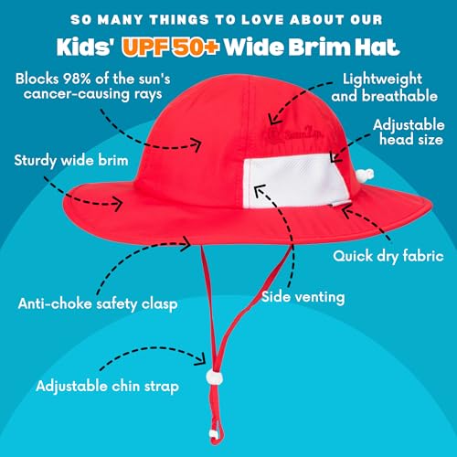 SwimZip Wide Brim Sun Hat | UPF 50+ Protection for Baby, Toddler, and Kids Red - Image 3