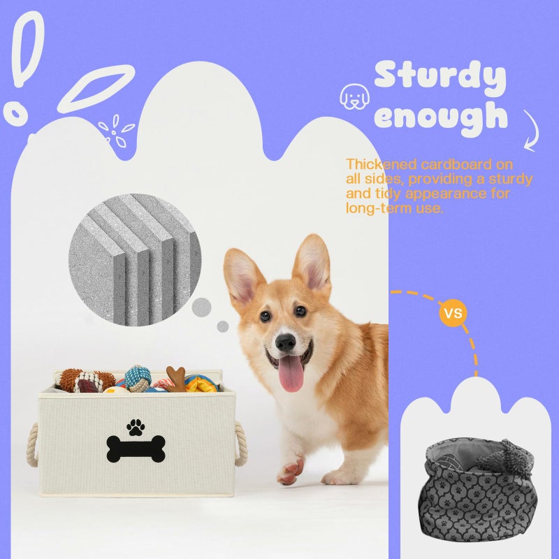 GreenPetopia Dog Toy Basket with Lid, Dog Basket for Toys, Dogs Toy Box with Cotton Rope Handles, Collapsible Storage Bins for Pet Toys, Dogs Storage Organizer, Beige - Image 5