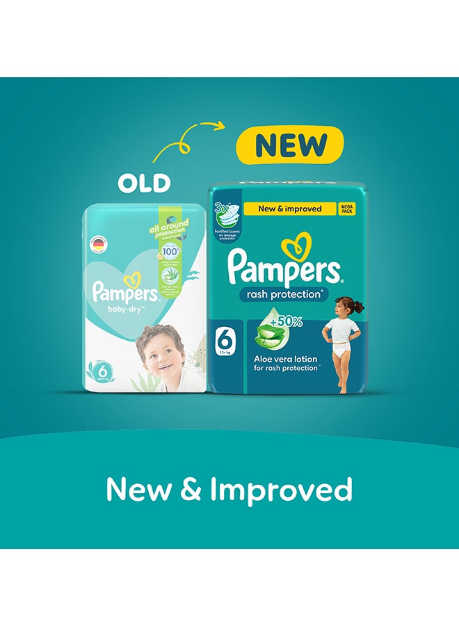 Pampers Rash Protection Taped Diapers, Size 6, 13+kg, +50% Aloe Vera Lotion for Rash Protection, 3x Fortified Layers for Leakage Protection, Giga Box, 180 Count - Image 2