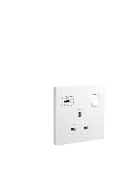 Legrand 13A 1G SWITCH SOCKET + USB TYPE C GALION WHITE 282483