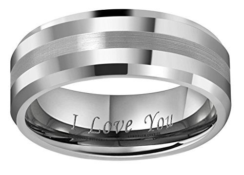 CROWNAL 6mm 8mm 10mm Tungsten Carbide Wedding Band Ring Engraved I Love You Men Women Brushed Strip Beveled Edge (10mm,10) - Image 2