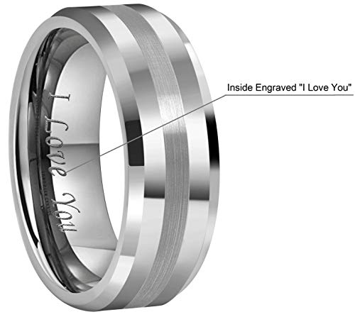 CROWNAL 6mm 8mm 10mm Tungsten Carbide Wedding Band Ring Engraved I Love You Men Women Brushed Strip Beveled Edge (10mm,10) - Image 3