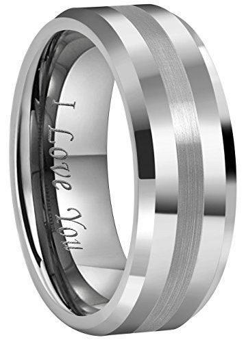 CROWNAL 6mm 8mm 10mm Tungsten Carbide Wedding Band Ring Engraved I Love You Men Women Brushed Strip Beveled Edge (10mm,10) - Image 5