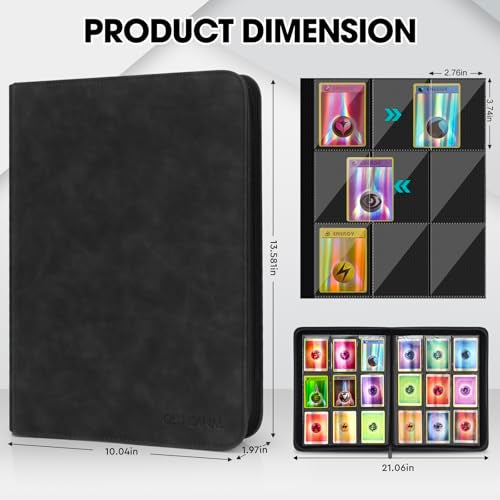 Old Canal Trading Card Binder, 9 Pocket Card Album Folder Hold Up to 540 Cards, Premium and Durable Zipper Binder, Cards Holder Album for MTG, TCG, Baseball Cards, Football Cards, Game Cards (Black) - Image 2