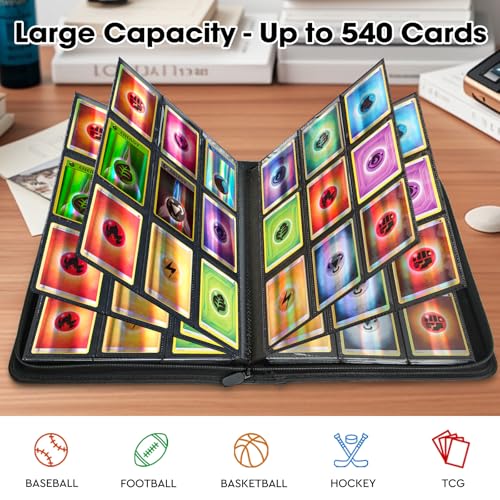 Old Canal Trading Card Binder, 9 Pocket Card Album Folder Hold Up to 540 Cards, Premium and Durable Zipper Binder, Cards Holder Album for MTG, TCG, Baseball Cards, Football Cards, Game Cards (Black) - Image 5