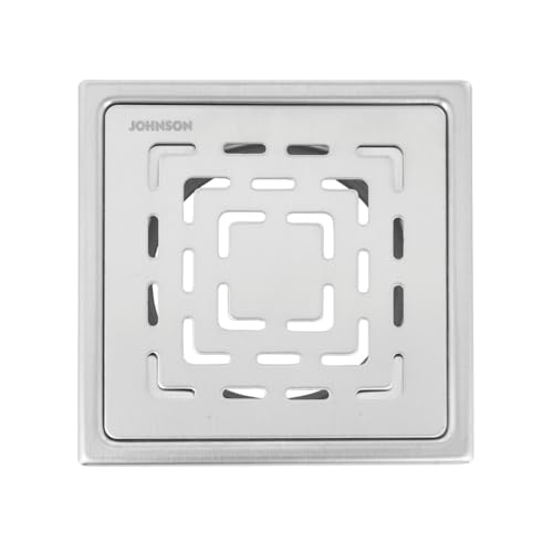 Johnson Bathrooms Johnson Curl 6x6 inches Square Floor Drain | SS304 Grade Floor Trap Jali/Drain Cover| Anti-Rust, Matt/Satin Finish | 2 Year Warranty(T3081S2 - Stainless Steel) - Image 1