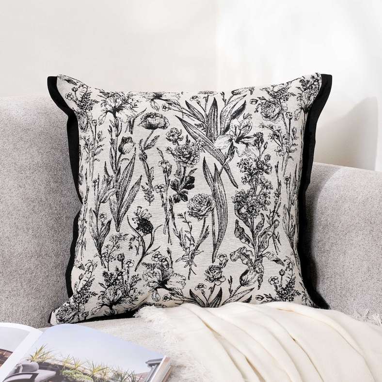 Pan Home Blooming Jacquard Cushion - Black