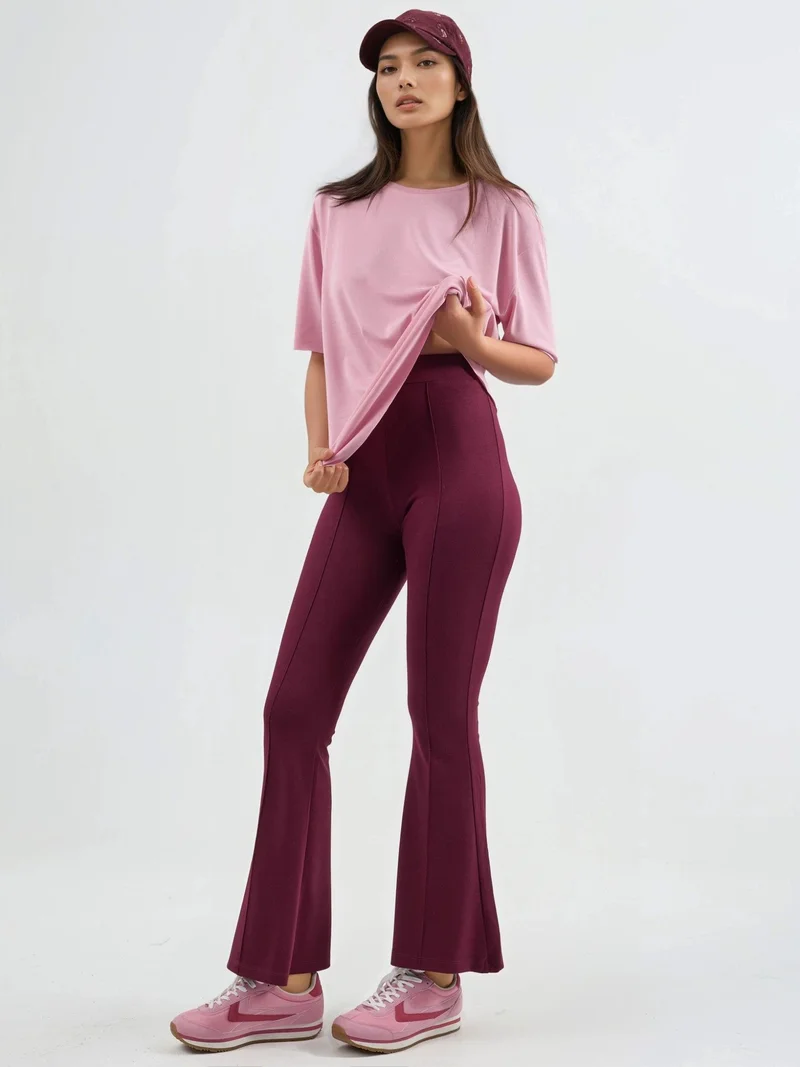 Hiccup Burgundy Red Modal Touch Flare Pants Bersan Collection for Women | Best Price UAE