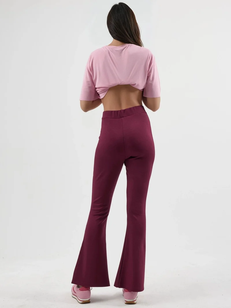 Hiccup Burgundy Red Modal Touch Flare Pants Bersan Collection for Women | Best Price UAE