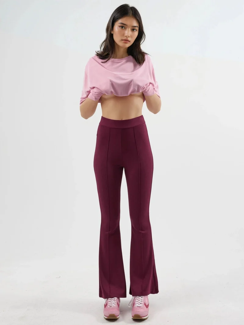 Hiccup Burgundy Red Modal Touch Flare Pants Bersan Collection for Women | Best Price UAE