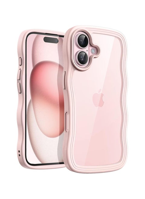 Wave case for iPhone 16 6.1 inch, cute wave frame curled shape shockproof phone case for women and girls, clear hard computer back