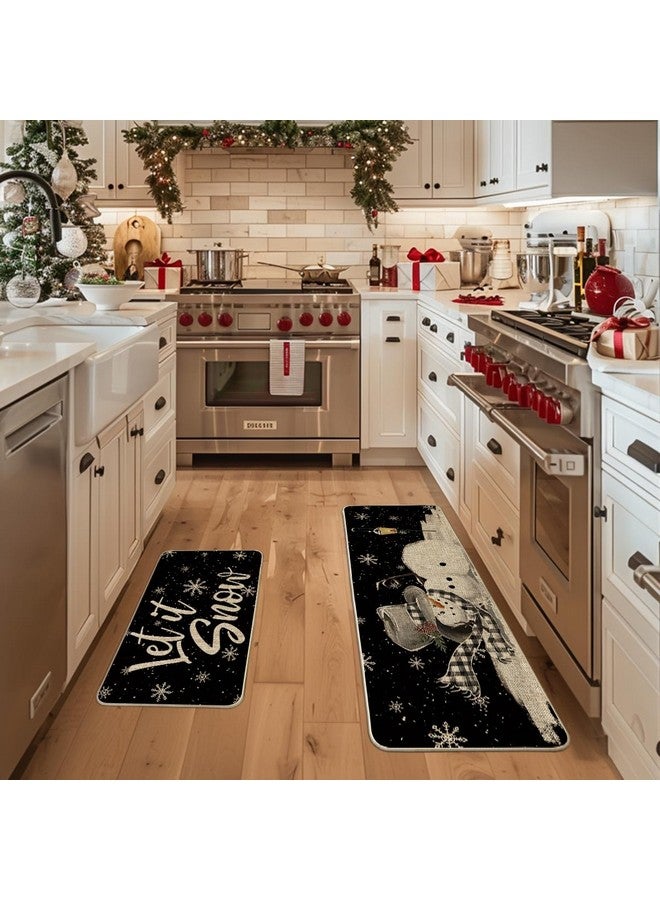 Artoid Mode Let It Snow Snowflake Snowman Light Christmas Decorative Kitchen Mats Set of 2, Home Party Low-Profile Kitchen Rugs - 17x29 and 17x47 Inch - Image 2