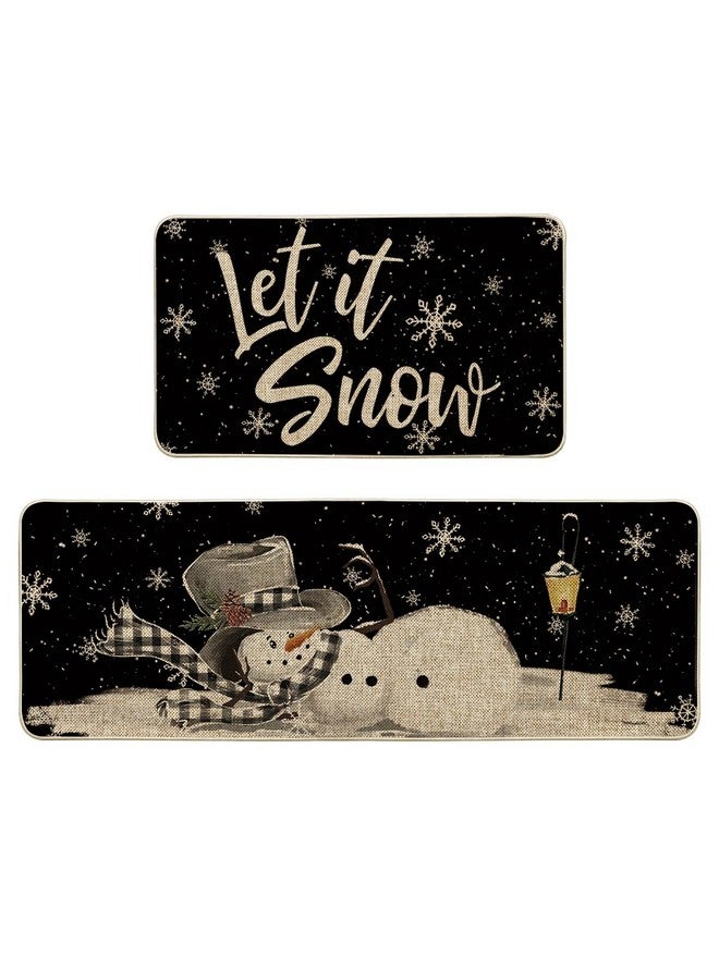 Artoid Mode Let It Snow Snowflake Snowman Light Christmas Decorative Kitchen Mats Set of 2, Home Party Low-Profile Kitchen Rugs - 17x29 and 17x47 Inch - Image 1