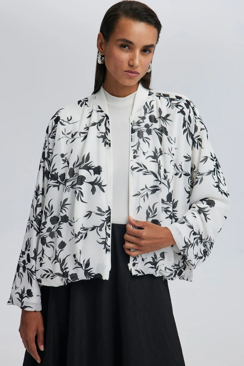 Touche Patterned Chiffon Bomber Jacket