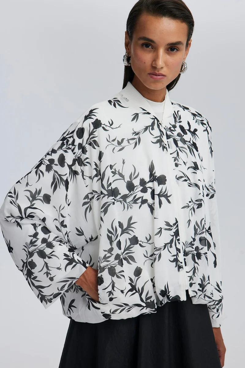 Touche Patterned Chiffon Bomber Jacket