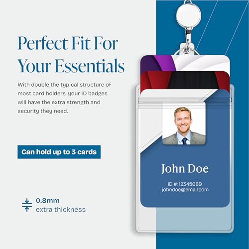 Will Well ID Badge Holders with Holes for Lanyards and Keyrings - Vertical Clear Plastic 2.5" x 3.7" Inner Size Sleeves Fit Up to 3 Cards, 0.8mm Thick Waterproof Resealable Zip Type - 6-Pack - Image 5