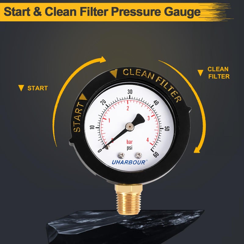 UHARBOUR Pool Fliter Pressure Gauge 60psi 1/4"NPT Bottom Mount, Pool Pressure Gauge, Pool Pump Pressure Gauge Replacement for Swimming Pool, Spa and Aquarium Valve Filter - Image 3