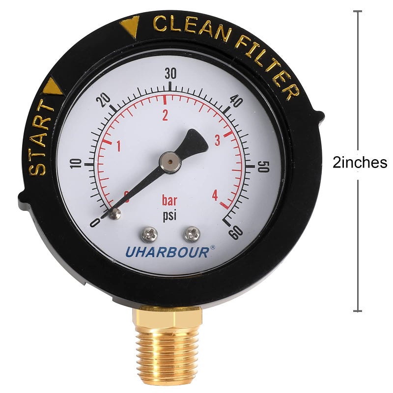 UHARBOUR Pool Fliter Pressure Gauge 60psi 1/4"NPT Bottom Mount, Pool Pressure Gauge, Pool Pump Pressure Gauge Replacement for Swimming Pool, Spa and Aquarium Valve Filter - Image 5