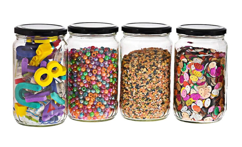 Machak Round Glass Jar Storage Container with Airtight Black Metal Cap, 800 ml,Clear (4) - Image 1