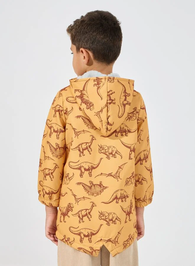 Styli Dinosaur Print Thermal Lined Hooded Jacket