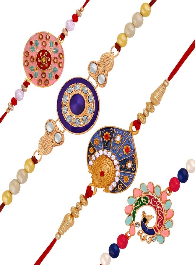 Mahi Combo of Meenakari Work Rakhi's with Multicolor Crystal and Artificial Pearl for Brother (RCO1105219M) For Men - Image 1