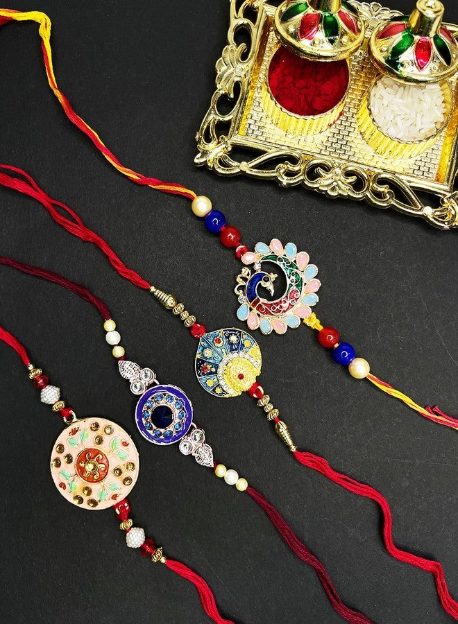 Mahi Combo of Meenakari Work Rakhi's with Multicolor Crystal and Artificial Pearl for Brother (RCO1105219M) For Men - Image 2