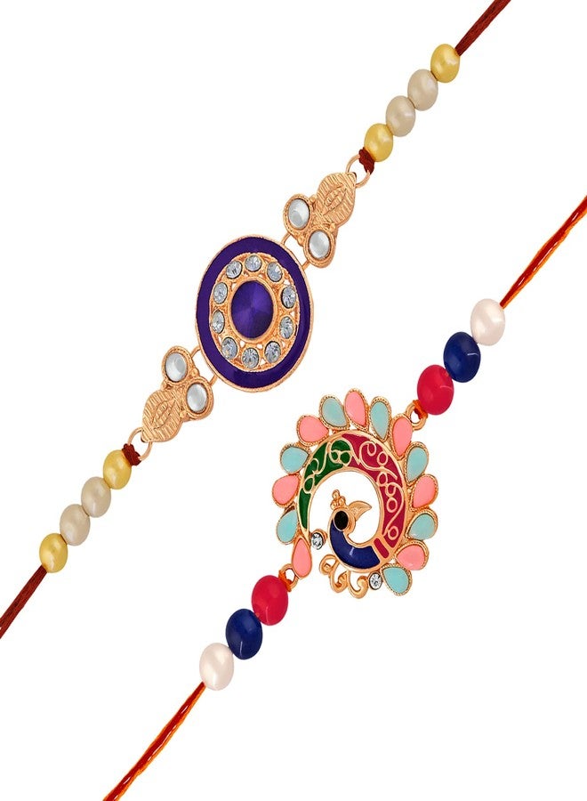 Mahi Combo of Meenakari Work Rakhi's with Multicolor Crystal and Artificial Pearl for Brother (RCO1105219M) For Men - Image 5