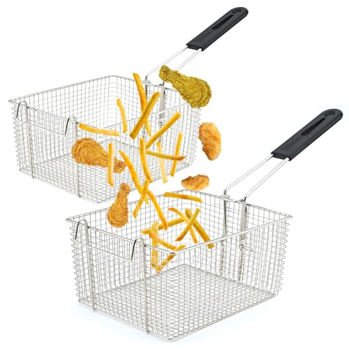 Delizon Electric Fryer Basket for Frying Serving Food with Rubber Handle Grip 72 x 83 x 43 Heavy Duty Construction Suitable for fry chicken fish french fries 2 Pcs - Image 1